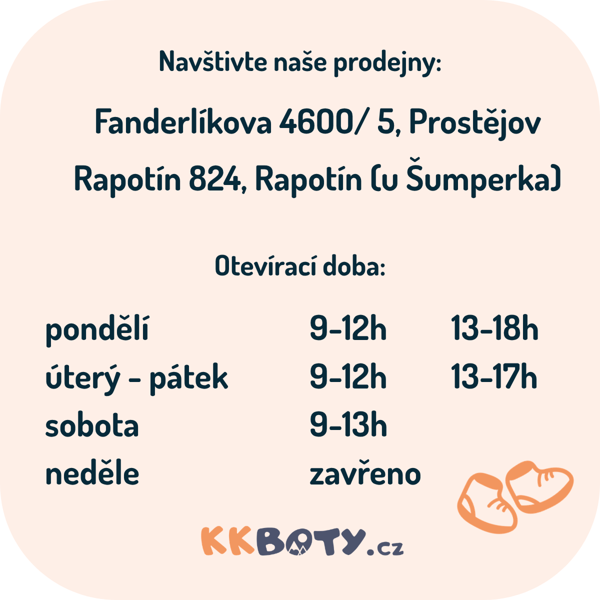 Prodejny dětská obuv KKboty.cz, Prostějov, Rapotín, otevírací doba